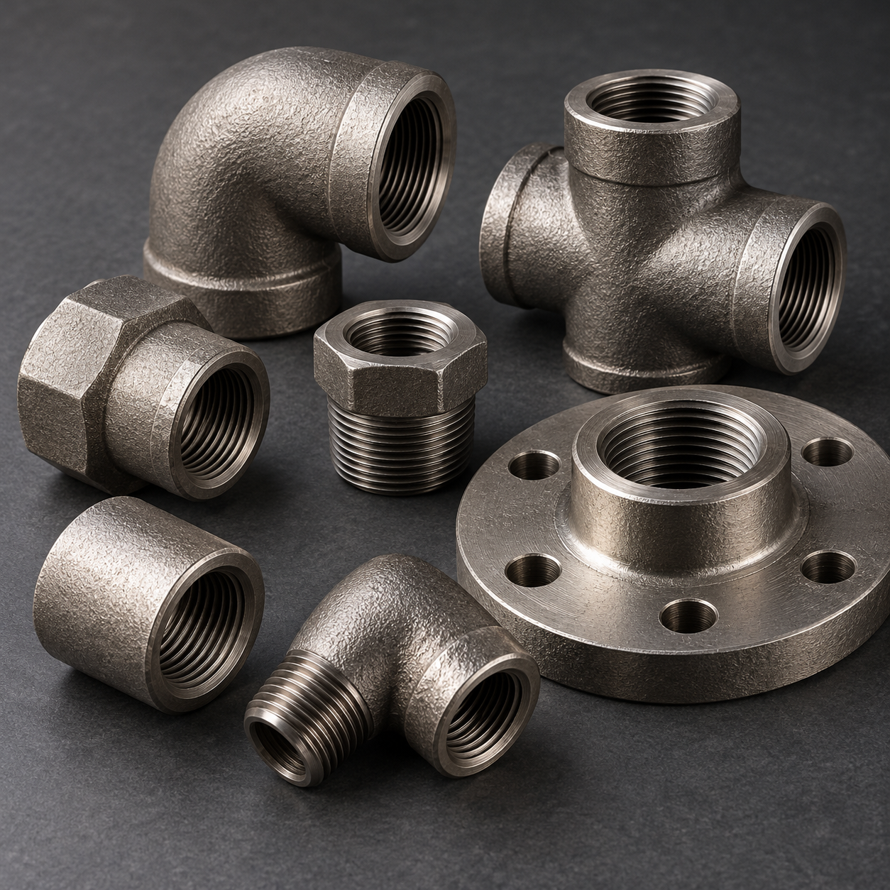 Illustrative alloy steel NPT fittings and threaded flange