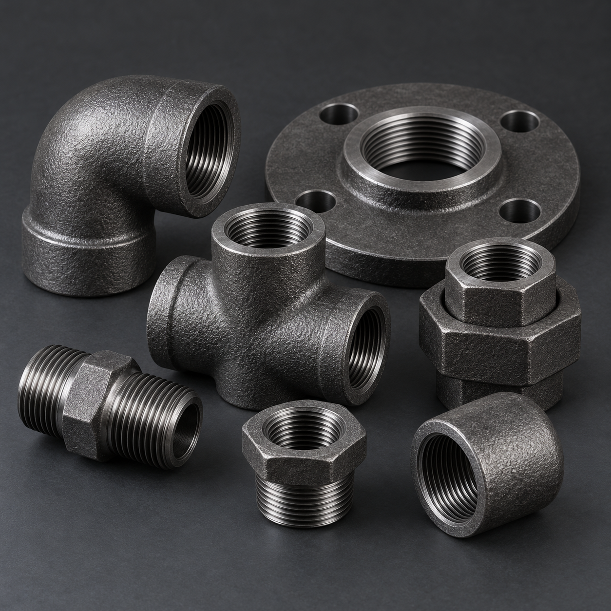 Illustrative NPT threaded fittings and threaded flange