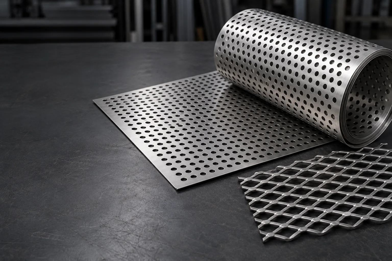 Illustrative perforated sheet and expanded metal mesh